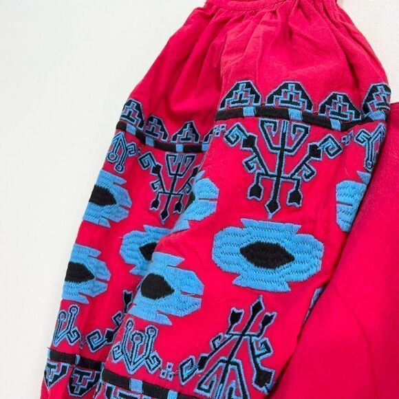 R. Vivimos Tie Front  Jacket Womens Medium Red Swingy Embroidered Aztec Bolero - Picture 9 of 9